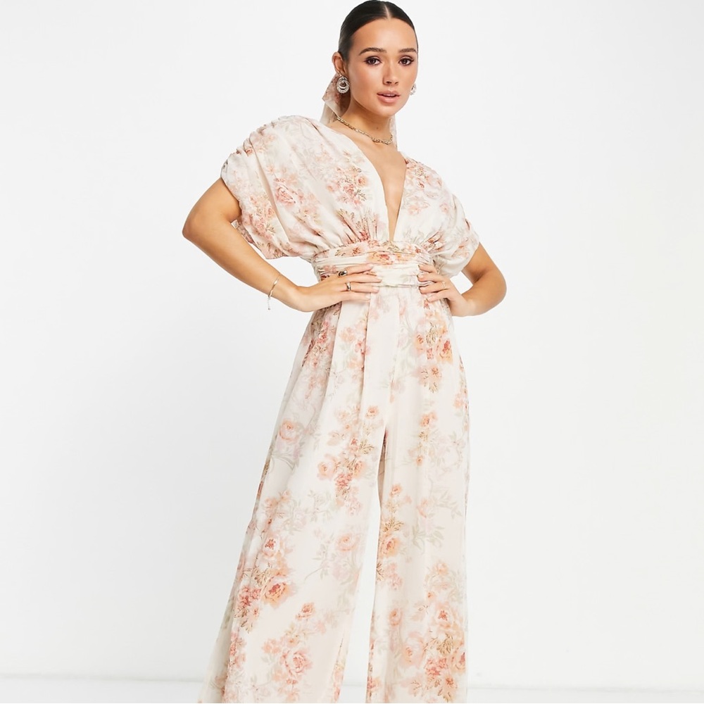 ASOS Curve Cream Floral Wide-Leg Jumpsuit